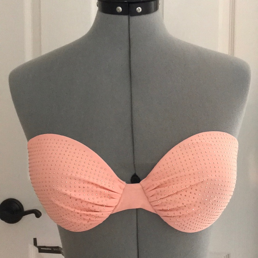 Pink strapless bathing suit with rhinestones